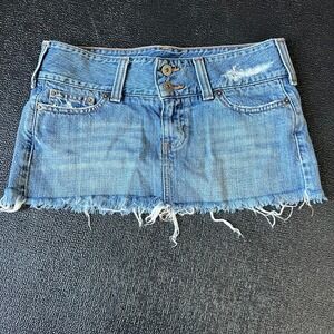 VTG Hollister Co Distressed Denim Micro Mini Skirt Frayed Hem Low Rise sz 3 Y2k
